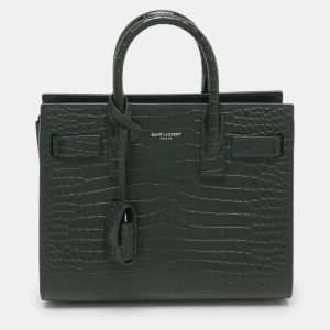Saint Laurent Green Croc Embossed Leather Nano Classic Sac De Jour Tote, Tote Handbags - Luxury Closet catalog