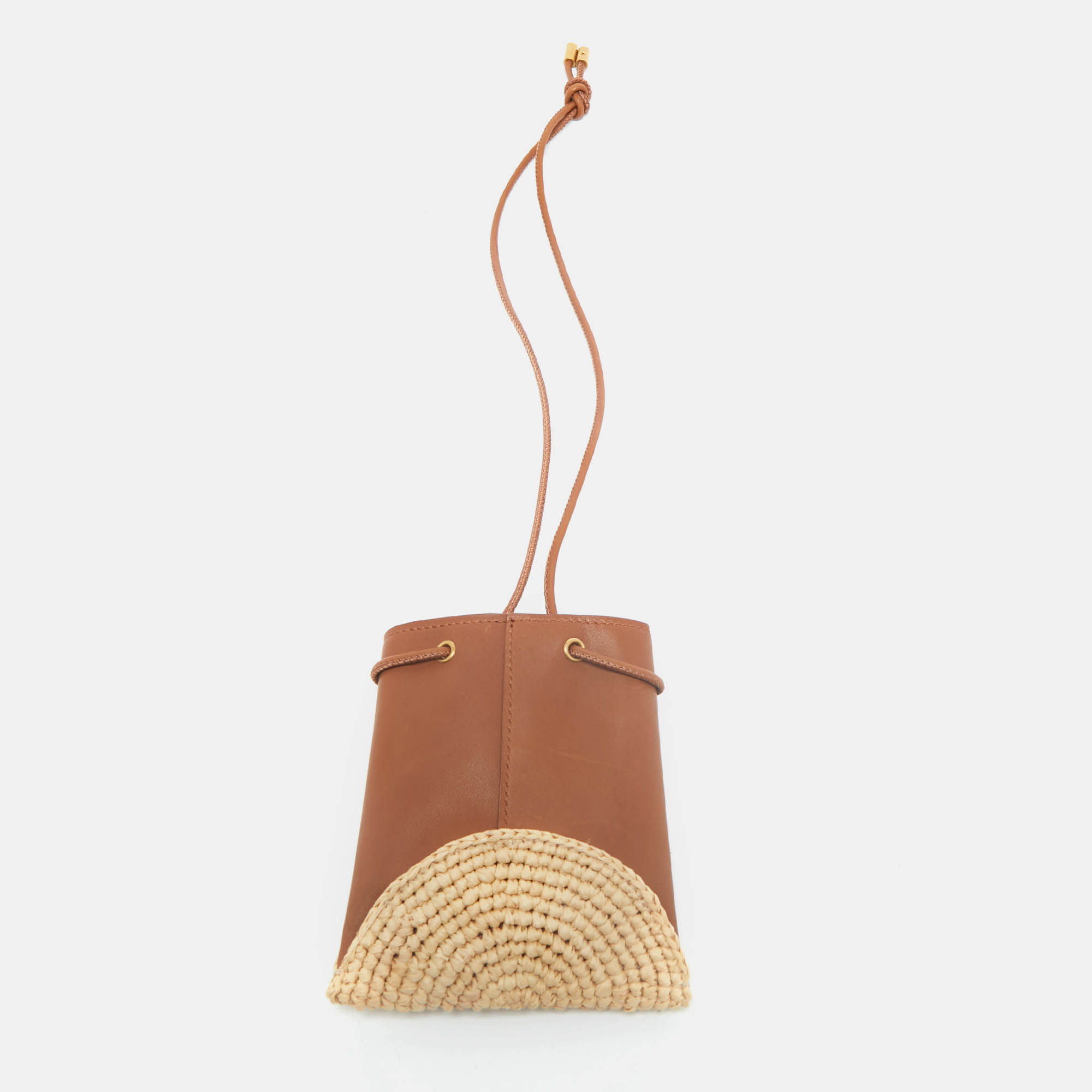Saint Laurent Brown/Cream Leather and Raffia Mini Cassandre Pochon, Clutches & Special Occasion Bags - Luxury Closet catalog