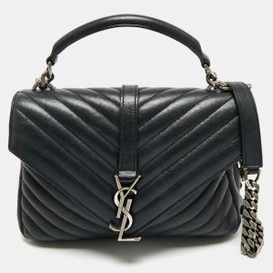 Saint Laurent Black Matelass&eacute; Leather Medium College Top Handle Bag, Satchels - Luxury Closet catalog