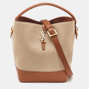 Saint Laurent Beige/Brown Canvas and Leather Le 37 Bucket Bag, Shoulder Bags - Luxury Closet catalog