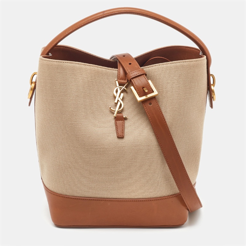 Saint Laurent Beige/Brown Canvas and Leather Le 37 Bucket Bag, Shoulder Bags - Luxury Closet catalog