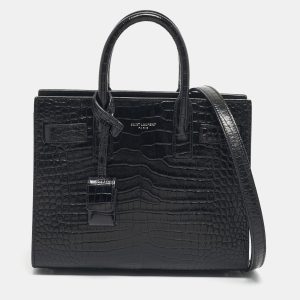 Saint Laurent Black Croc Embossed Leather Nano Classic Sac De Jour Tote, Tote Handbags - Luxury Closet catalog