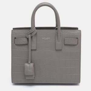 Saint Laurent Grey Croc Embossed Leather Nano Classic Sac De Jour Tote, Tote Handbags - Luxury Closet catalog
