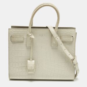 Saint Laurent Off White Croc Embossed Leather Baby Classic Sac De Jour Tote, Tote Handbags - Luxury Closet catalog