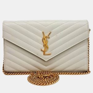 Saint Laurent Paris White Leather Monogram Chain Crossbody Bag, Handbags - Luxury Closet catalog
