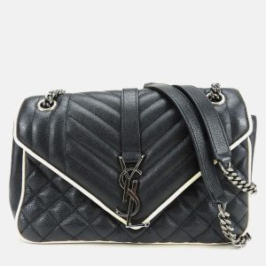 Saint Laurent Paris Black Leather Medium Monogram Triquilt Matelass&eacute; Envelope Bag, Shoulder Bags - Luxury Closet catalog