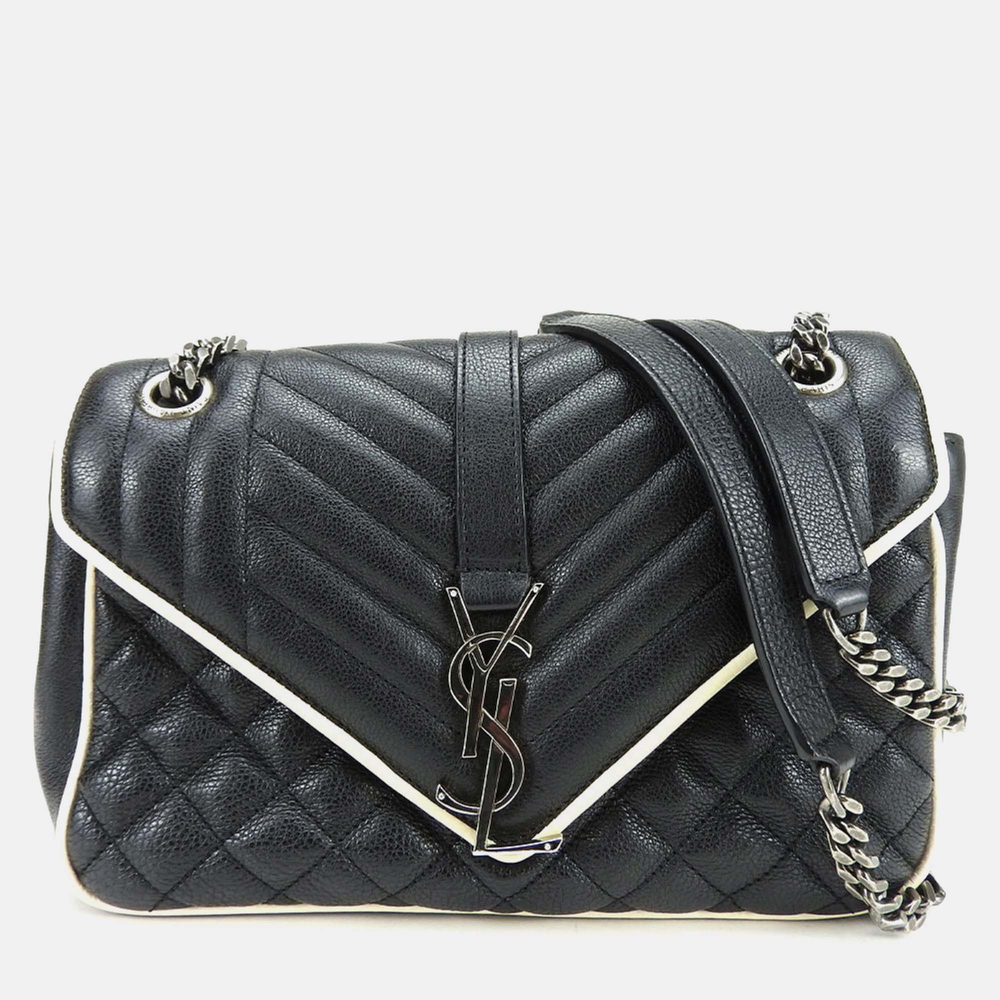 Saint Laurent Paris Black Leather Medium Monogram Triquilt Matelassé Envelope Bag, Shoulder Bags - Luxury Closet catalog