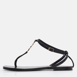 Saint Laurent Black Leather Monogram T Strap Flats Size 36.5, Flats - Luxury Closet catalog