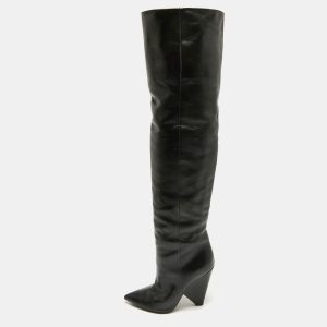 Saint Laurent Black Leather Over The Knee Boots Size 39, Boots - Luxury Closet catalog