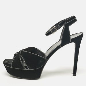 Saint Laurent Black Velvet Bianca Ankle Strap Sandals Size 39, Sandals - Luxury Closet catalog