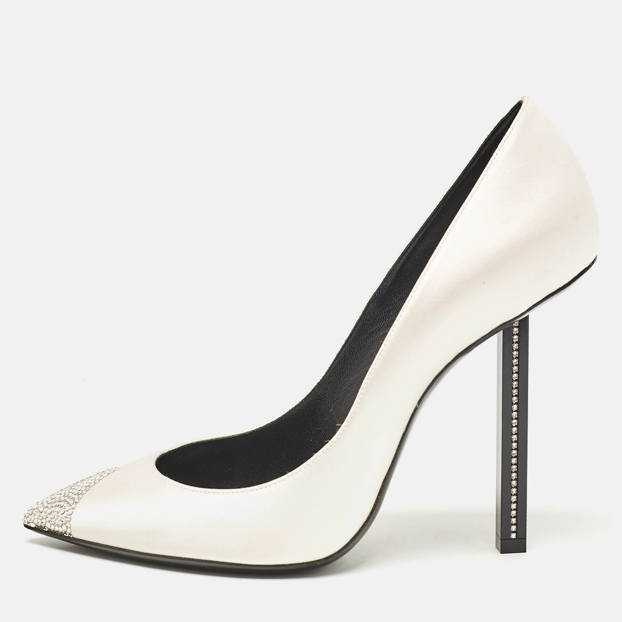 Saint Laurent Grey Satin Crystal Embellished Pointed Toe Pumps Size 39, Pumps - Luxury Closet catalog