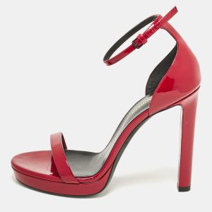 Saint Laurent Red Patent Leather Jane Ankle Strap Sandals Size 38, Sandals - Luxury Closet catalog