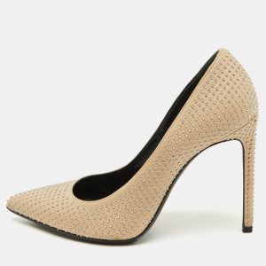 Saint Laurent Beige Leather Studded Pointed Toe Pumps Size 38.5, Pumps - Luxury Closet catalog