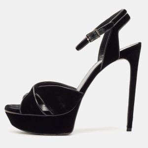 Saint Laurent Black Velvet Tribute Ankle Strap Sandals Size 41, Sandals - Luxury Closet catalog