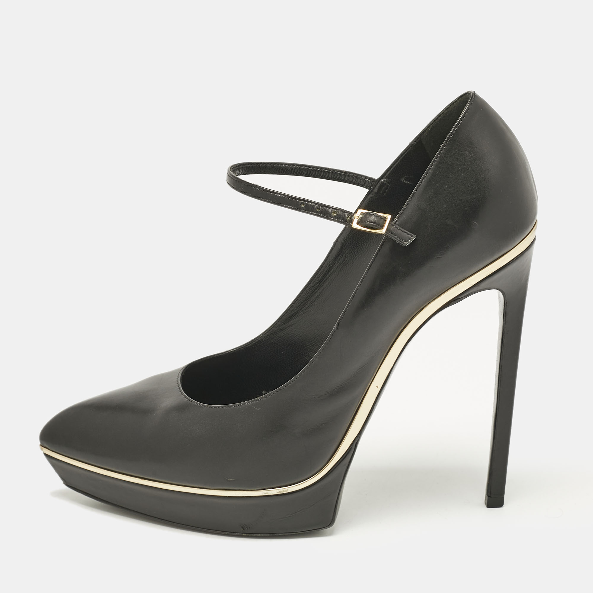 Saint Laurent Black Patent Leather Pointed Toe Ankle Strap Platform Pumps Size 40.5, Pumps - Luxury Closet catalog
