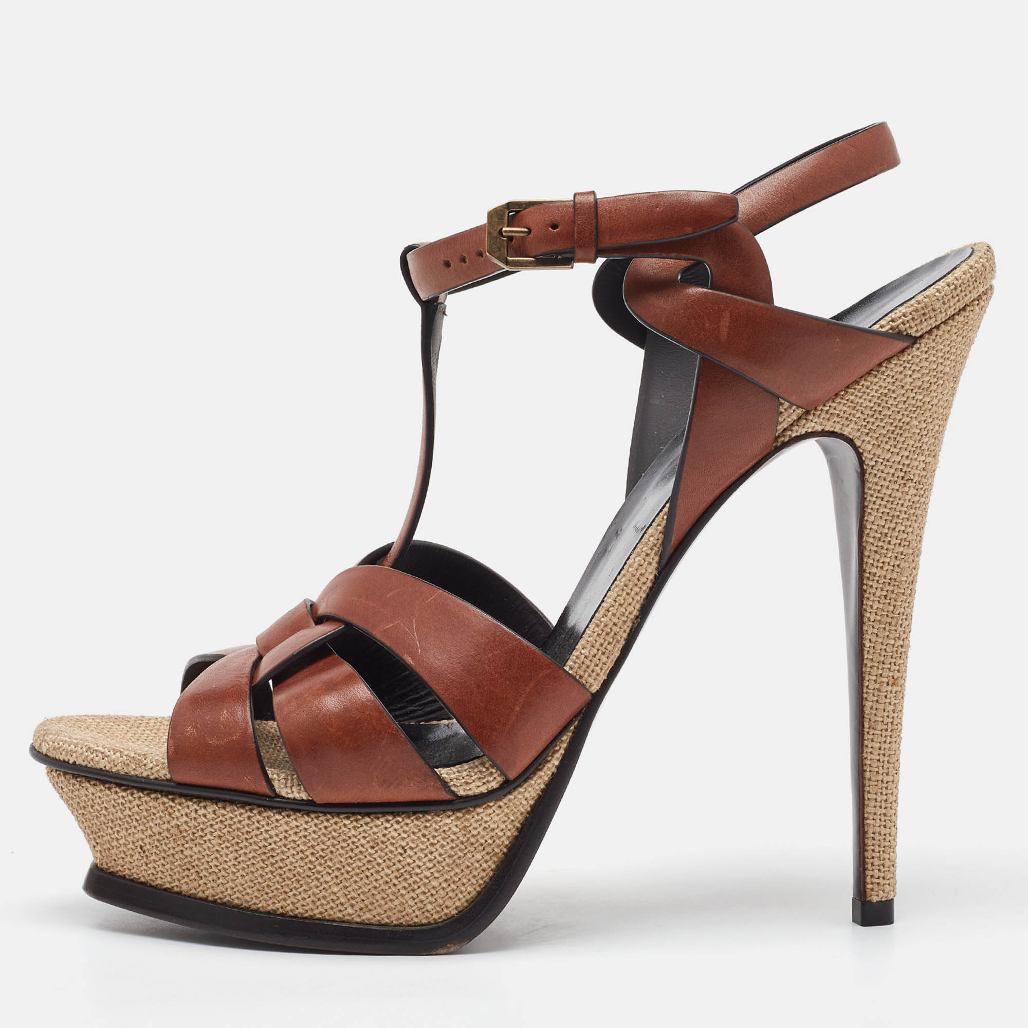Saint Laurent Brown Leather Tribute Platform Sandals Size 41, Sandals - Luxury Closet catalog