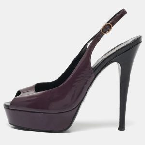 Saint Laurent Purple Patent Leather Peep Toe Platform Slingback Pumps Size 39, Pumps - Luxury Closet catalog