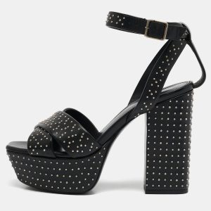 Saint Laurent Black Leather Studded Farrah Criss Cross Platform Sandals Size 36, Sandals - Luxury Closet catalog