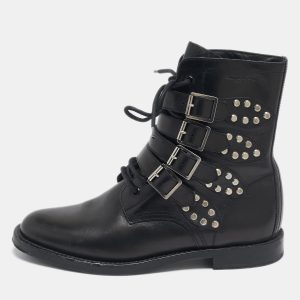 Saint Laurent Black Leather Studded Rangers Ankle Boots Size 40, Boots - Luxury Closet catalog