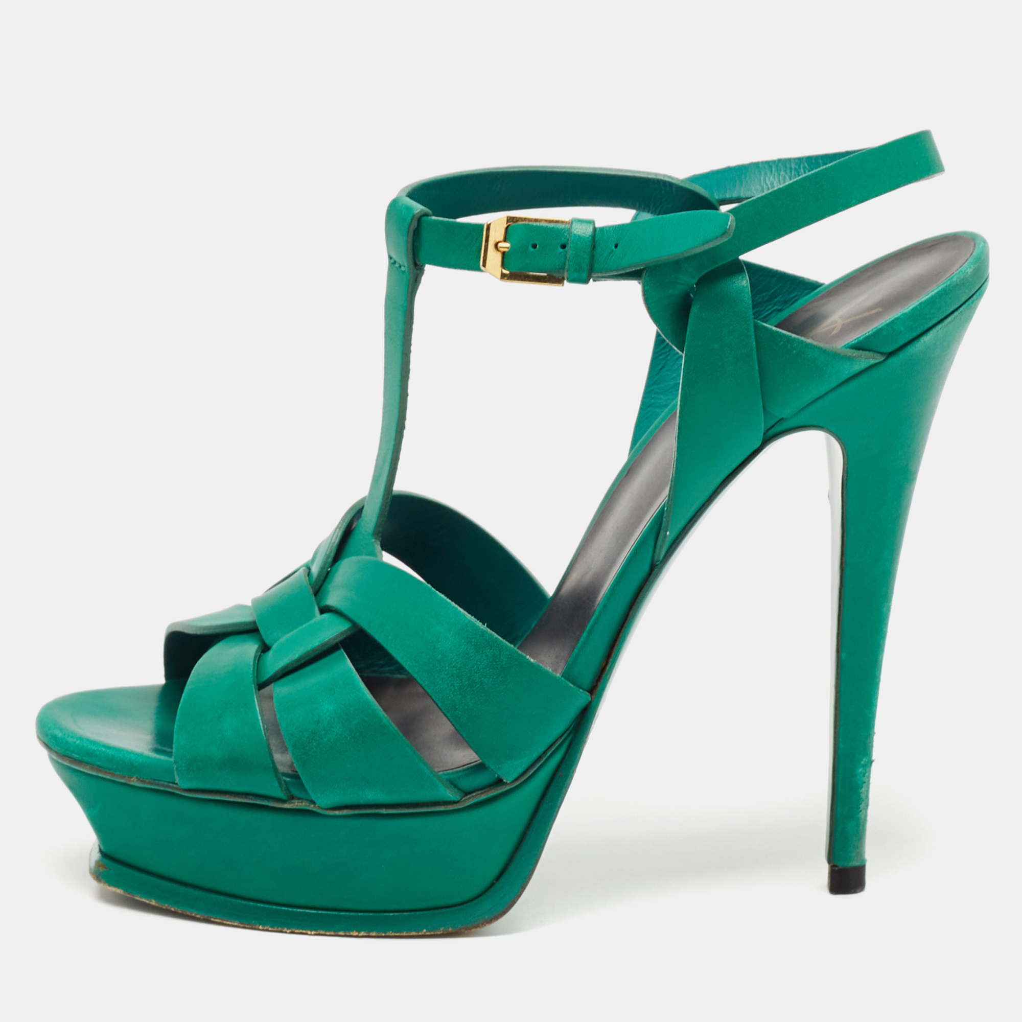 Saint Laurent Green Leather Tribute Sandals Size 40, Sandals - Luxury Closet catalog