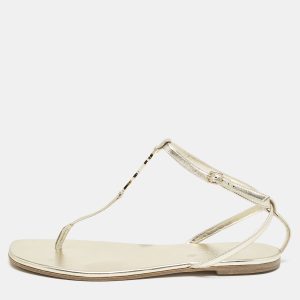 Saint Laurent Gold Leather Cassandra Thong Flat Sandals Size 39, Sandals - Luxury Closet catalog