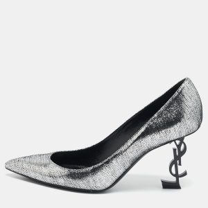 Saint Laurent Silver Texture Suede Opyum Pumps Size 39.5, Pumps - Luxury Closet catalog