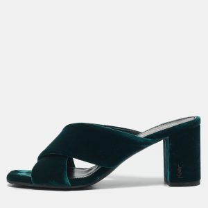 Saint Laurent Green Velvet Loulou Criss Cross Mules Size 37, Sandals - Luxury Closet catalog