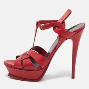 Saint Laurent Red Leather Tribute Ankle Strap Sandals Size 41, Sandals - Luxury Closet catalog