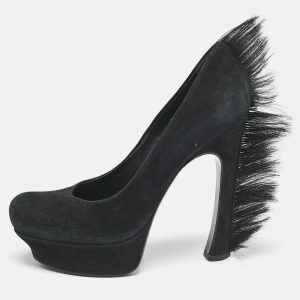 Saint Laurent  Black Fur and Suede Platform Pumps Size 39, Pumps - Luxury Closet catalog