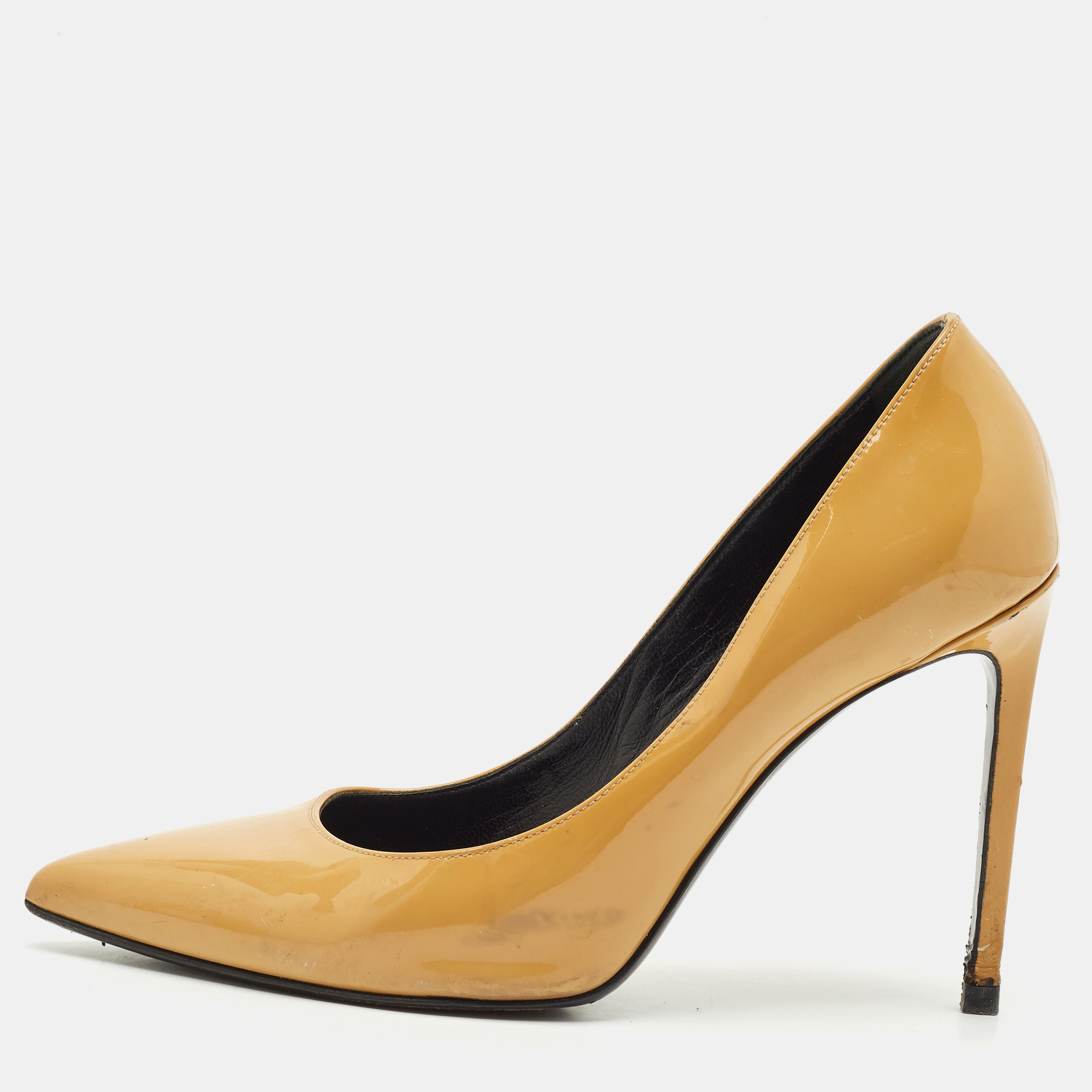 Saint Laurent Beige Patent Leather Anja Pointed Toe Pumps Size 37, Pumps - Luxury Closet catalog