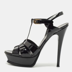 Saint Laurent Black Patent Leather Tribute Platform Sandals Size 38, Sandals - Luxury Closet catalog