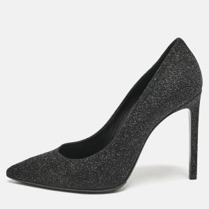Saint Laurent Black Glitter and Textured Leather Pointed Toe Pumps Size 38, Pumps - Luxury Closet catalog