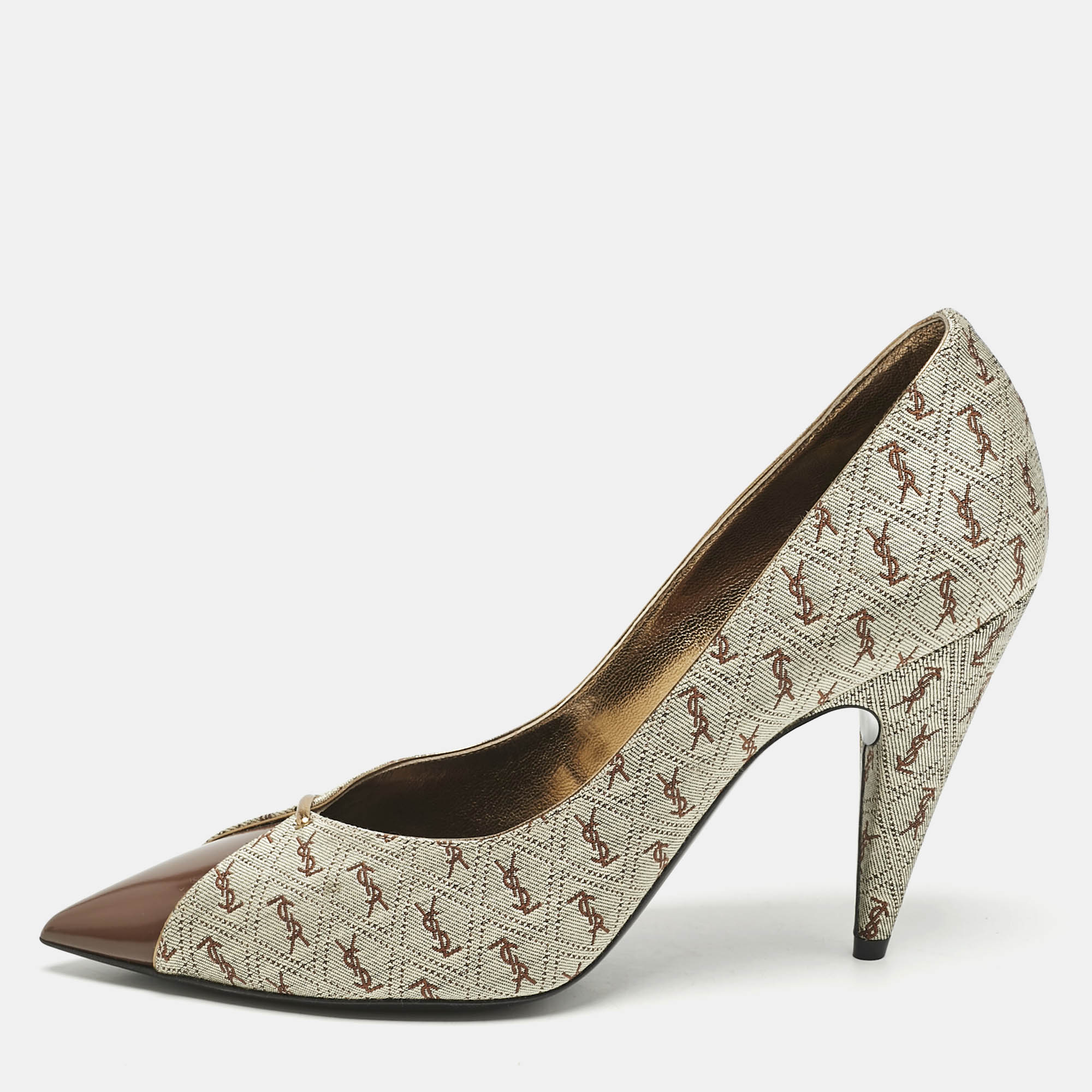 Saint Laurent Brown Monogram Canvas and Leather Lola Cap Toe Pumps Size 39, Pumps - Luxury Closet catalog