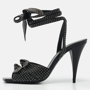 Saint Laurent Black Leather Pearls Embellished Ankle Wrap Sandals Size 40, Sandals - Luxury Closet catalog