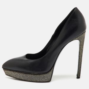 Saint Laurent Black Leather Janis Pointed Toe Platform Pumps Size 40, Pumps - Luxury Closet catalog