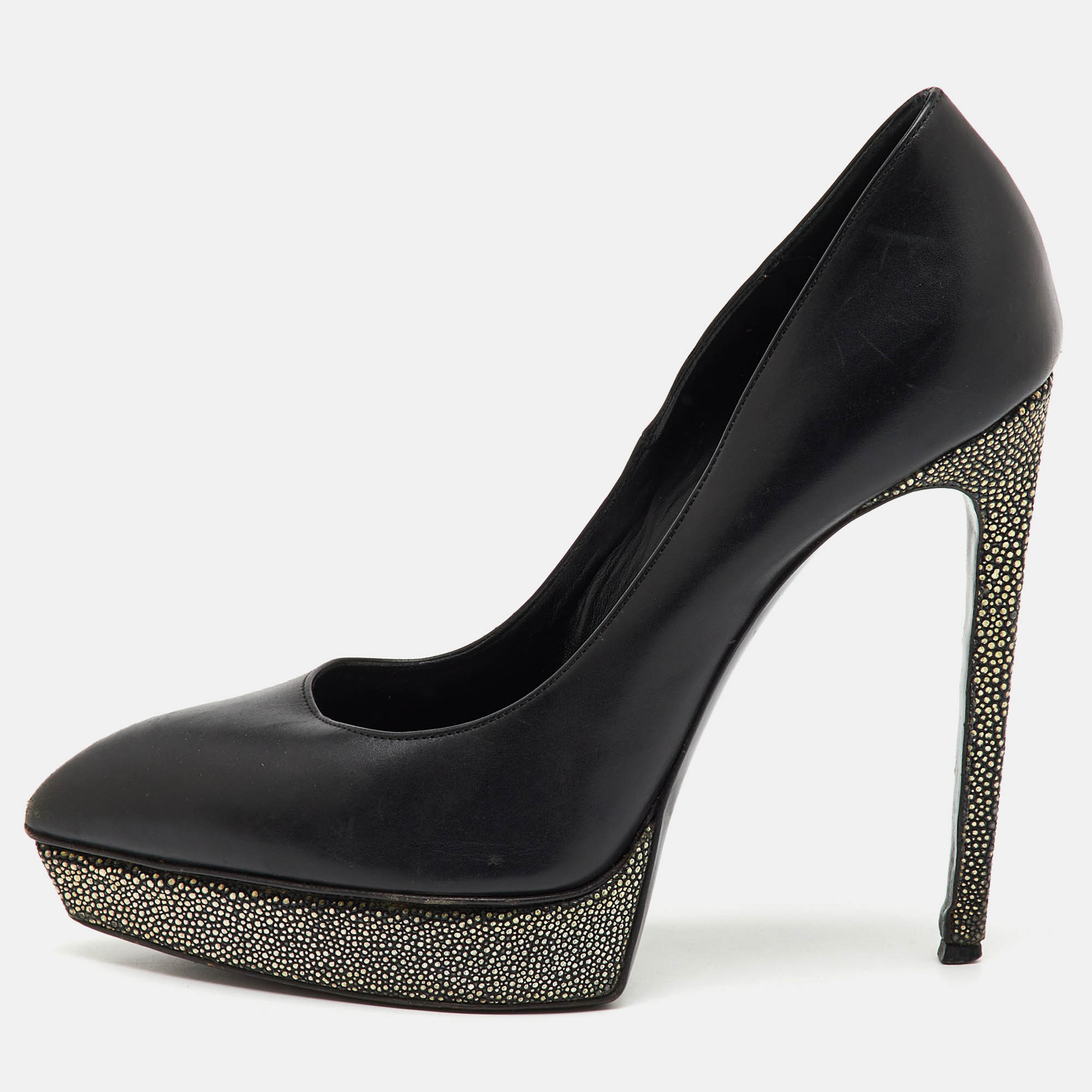 Saint Laurent Black Leather Janis Pointed Toe Platform Pumps Size 40, Pumps - Luxury Closet catalog