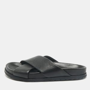 Saint Laurent Black Leather Crisscross Flat Slides Size 39, Sandals - Luxury Closet catalog