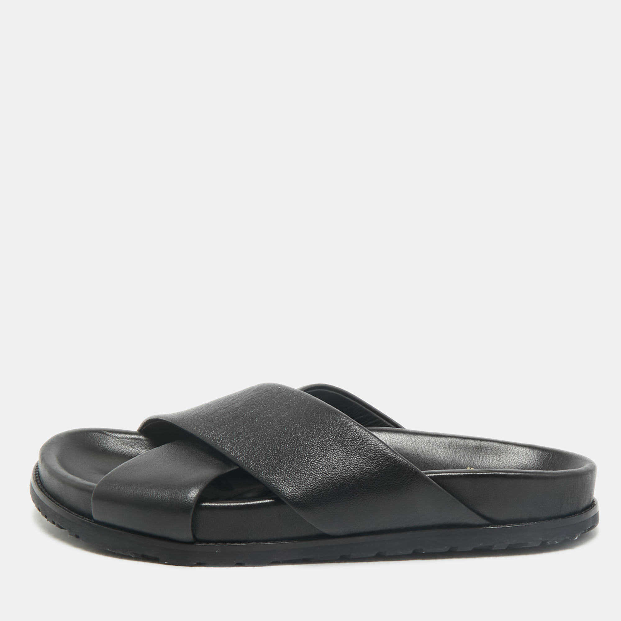 Saint Laurent Black Leather Crisscross Flat Slides Size 39, Sandals - Luxury Closet catalog