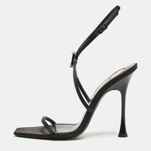 Saint Laurent Black Satin Harlow Crystals Ankle Strap Sandals Size 39, Sandals - Luxury Closet catalog
