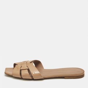 Saint Laurent Beige Patent Leather Tribute Flat Sandals Size 38, Sandals - Luxury Closet catalog