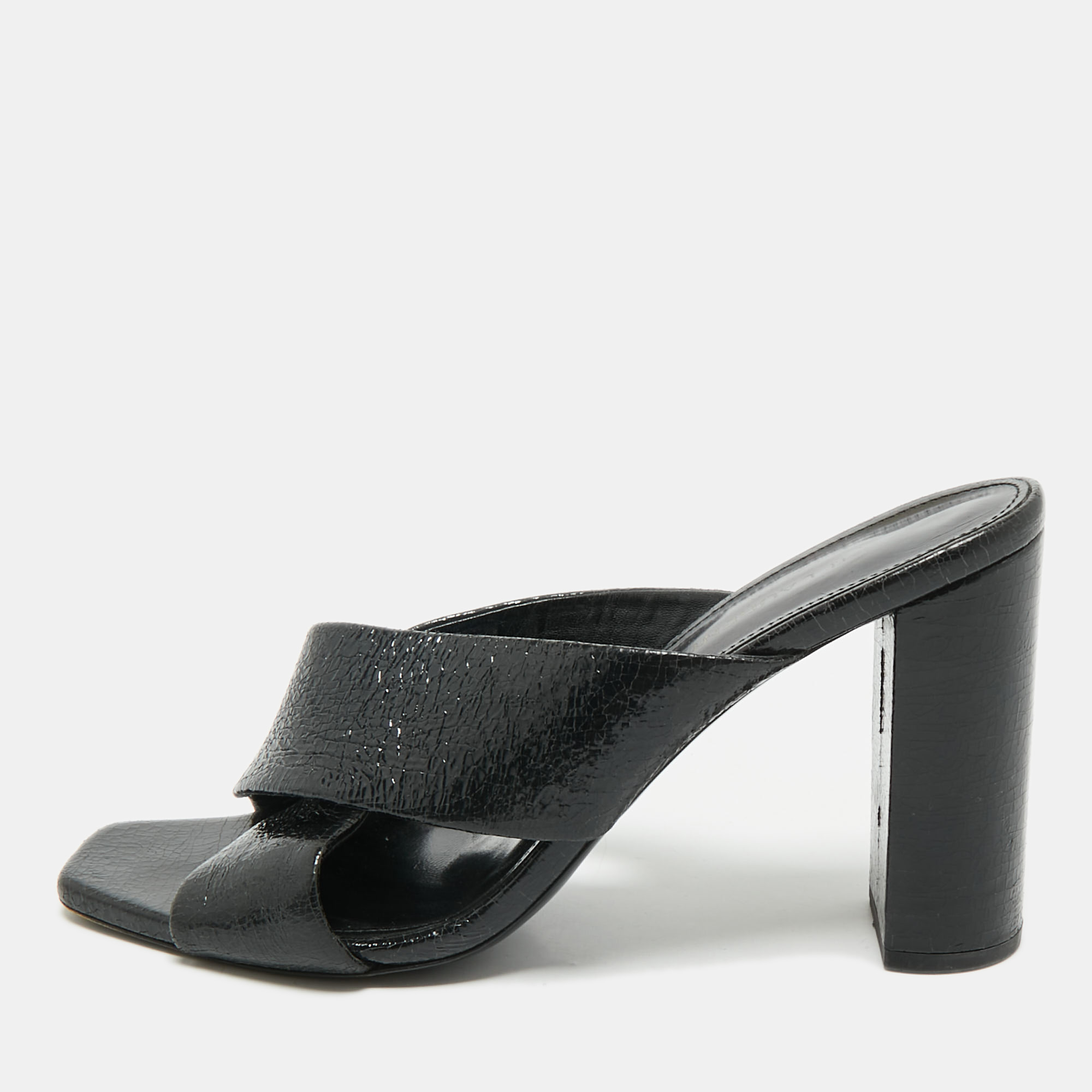 Saint Laurent Black Leather Loulou Criss Cross Block Heel Sandals Size 40, Sandals - Luxury Closet catalog