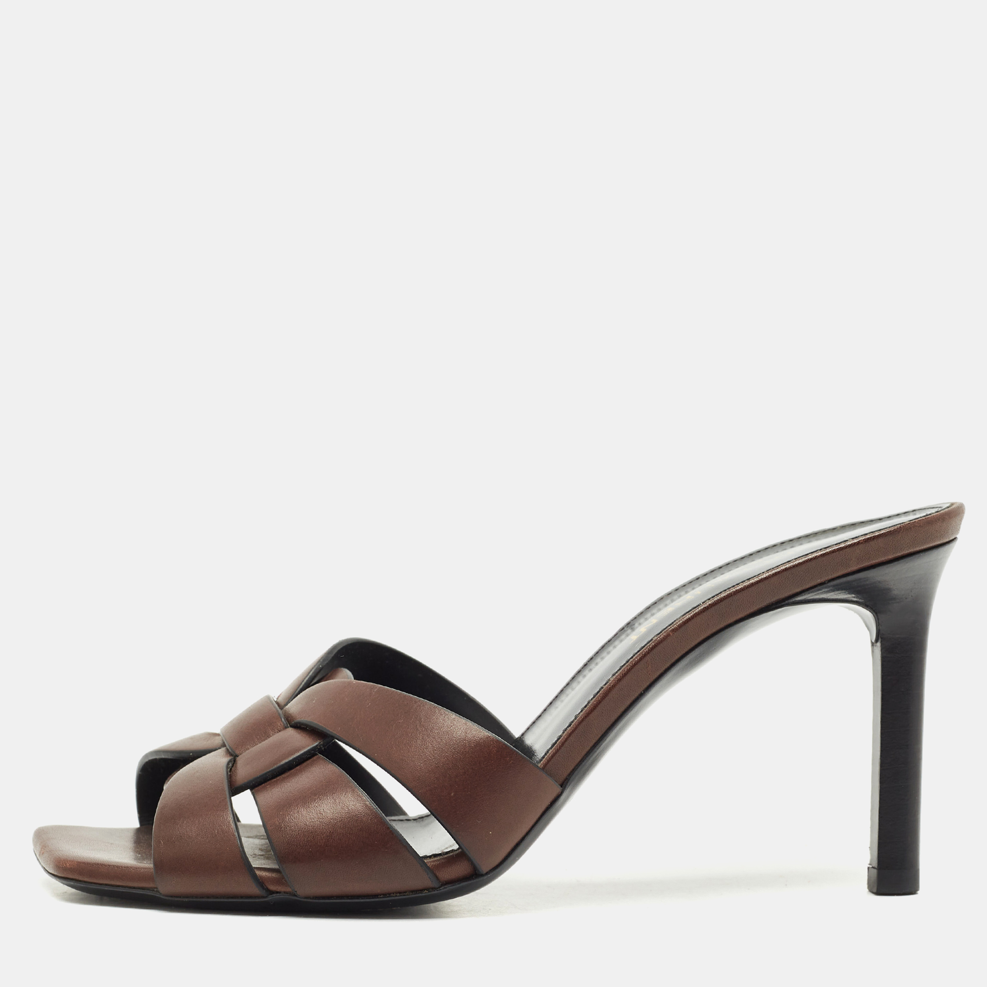 Saint Laurent Brown Leather Tribute Slide Sandals Size 36.5, Sandals - Luxury Closet catalog