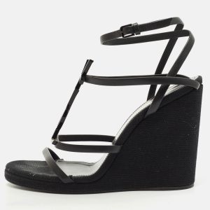 Saint Laurent Black Leather Cassandra Wedge Strappy Sandals Size 39, Sandals - Luxury Closet catalog