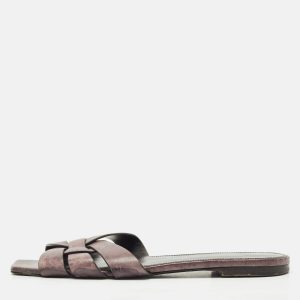 Saint Laurent Burgundy Leather Tribute Flat Slides Size 40, Sandals - Luxury Closet catalog