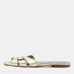 Saint Laurent  Gold Leather Tribute Flat Sandals Size 40, Sandals - Luxury Closet catalog