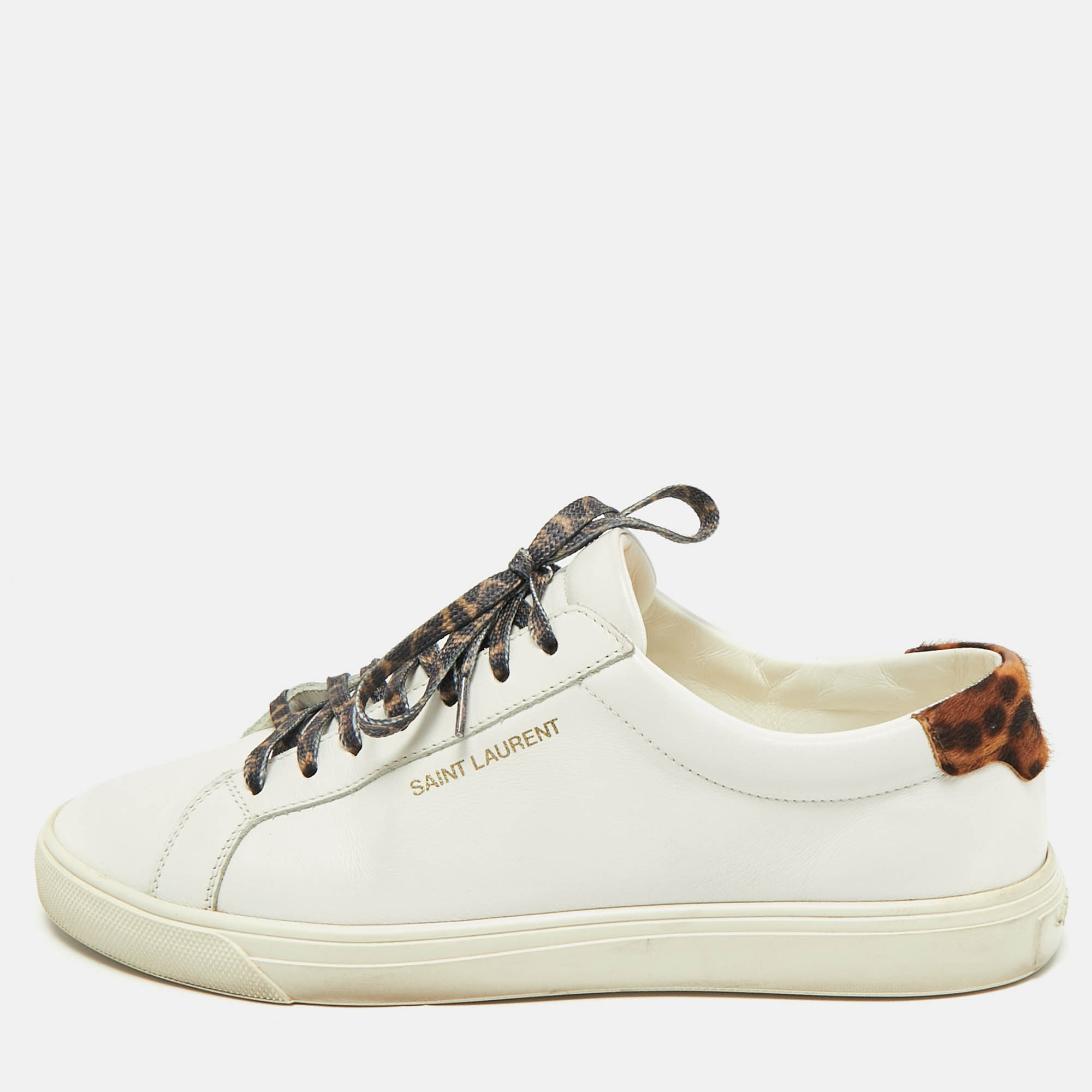 Saint Laurent White Leather and Pony Hair Leopard Print Andy Low Top Sneakers Size 38, Athletic Shoes & Sneakers - Luxury Closet catalog