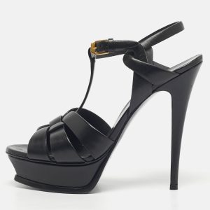 Saint Laurent Black Leather Tribute Ankle Strap Sandals Size 39.5, Sandals - Luxury Closet catalog