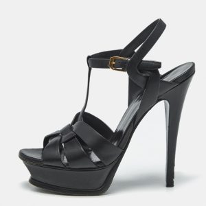 Saint Laurent Black Leather Tribute Platform Sandals Size 37.5, Sandals - Luxury Closet catalog