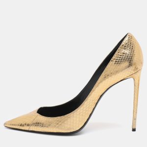 Saint Laurent Gold Python Embossed Leather Zoe Pointed Toe Pumps Size 42, Pumps - Luxury Closet catalog