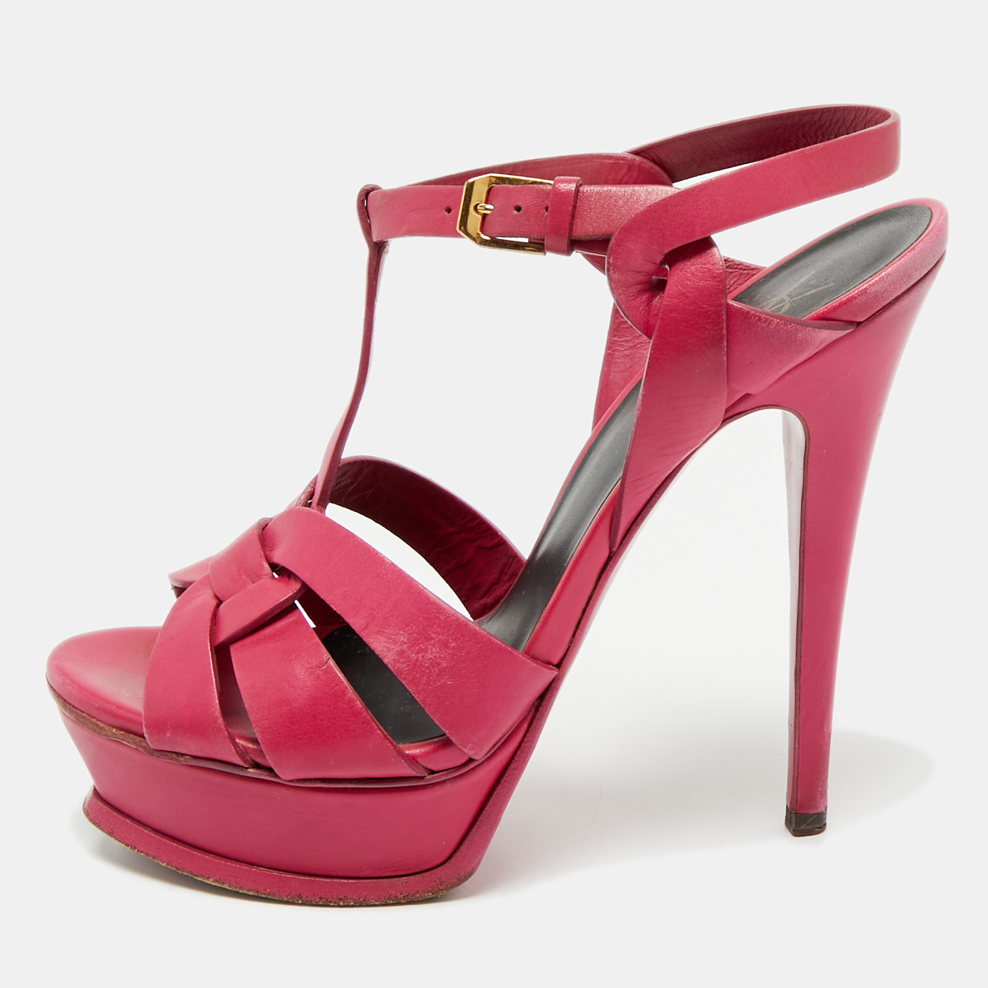 Saint Laurent Purple Leather Ankle Strap Sandals Size 37.5, Sandals - Luxury Closet catalog